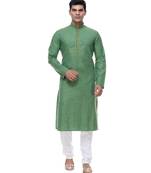 Green Embroidered Cotton Sherwani