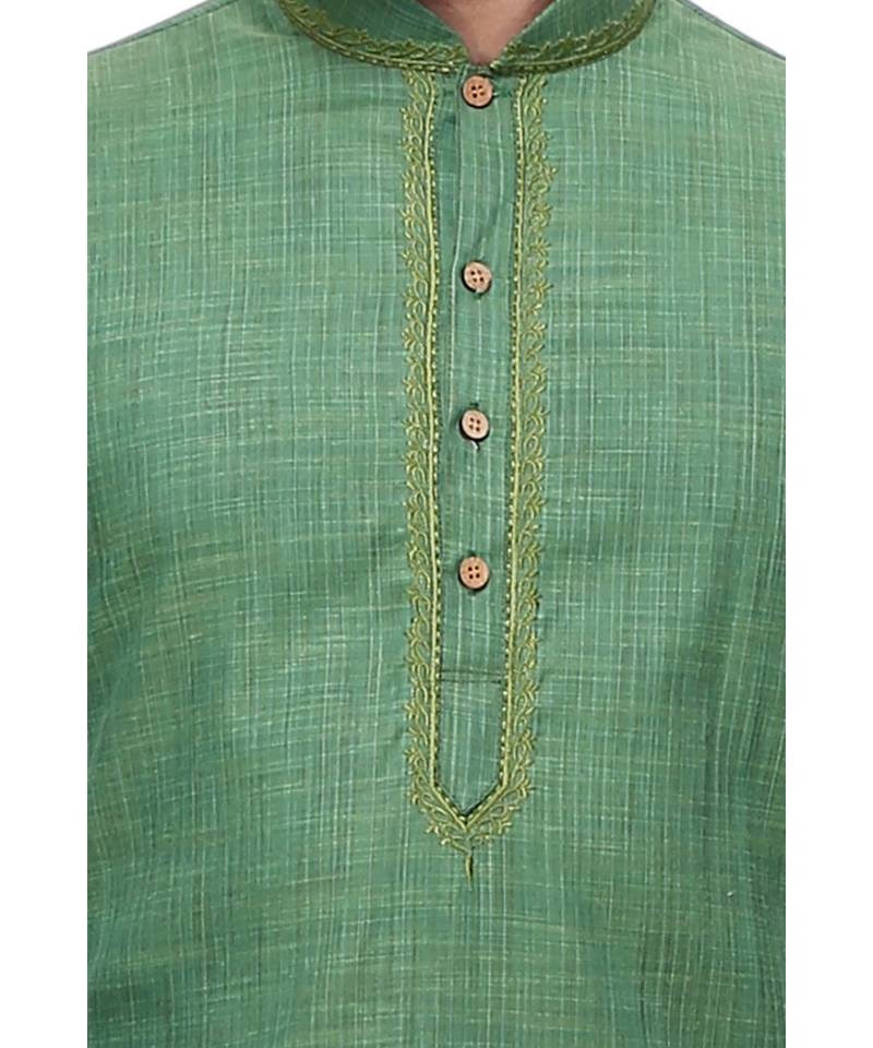 Green Embroidered Cotton Sherwani