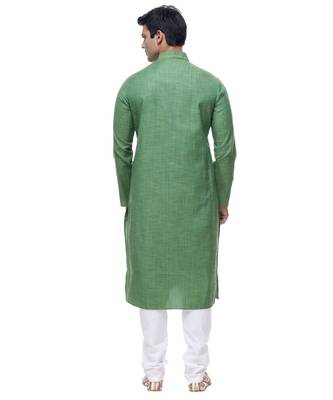 Green Embroidered Cotton Sherwani 5