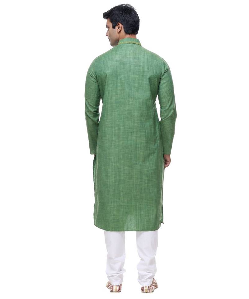 Green Embroidered Cotton Sherwani