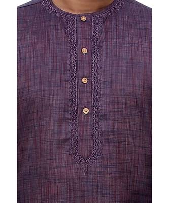 Purple Embroidered Cotton Sherwani 2