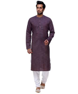 Purple Embroidered Cotton Sherwani 1