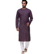 Purple Embroidered Cotton Sherwani