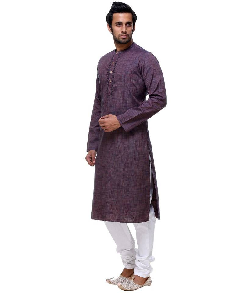 Purple Embroidered Cotton Sherwani