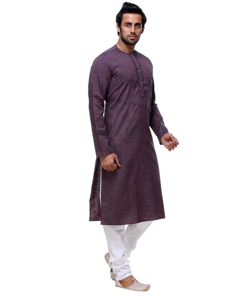 Purple Embroidered Cotton Sherwani