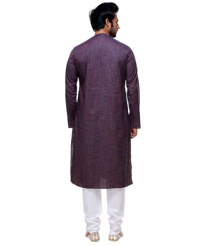 Purple Embroidered Cotton Sherwani