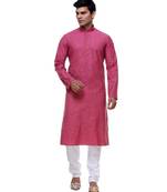 Pink Embroidered Cotton Sherwani