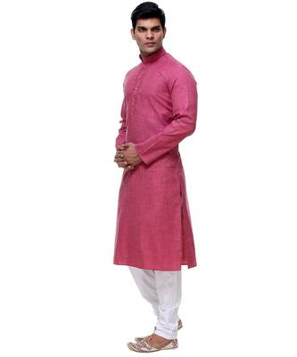 Pink Embroidered Cotton Sherwani 3