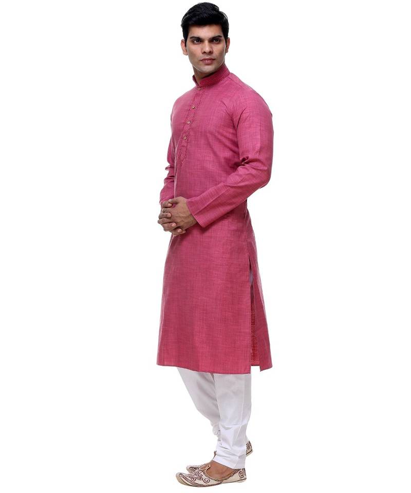 Pink Embroidered Cotton Sherwani