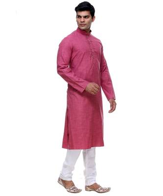 Pink Embroidered Cotton Sherwani 4