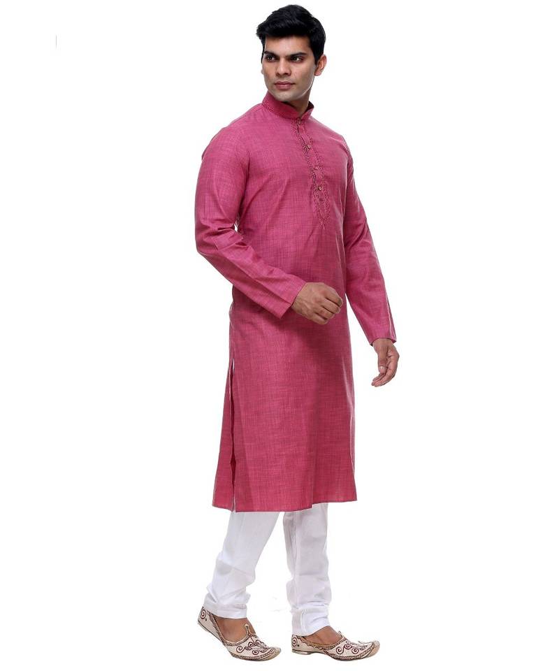 Pink Embroidered Cotton Sherwani