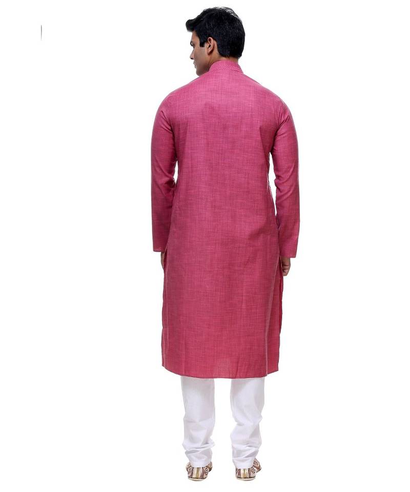 Pink Embroidered Cotton Sherwani