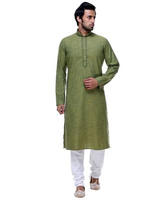 Green Embroidered Cotton Sherwani 1