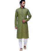 Green Embroidered Cotton Sherwani