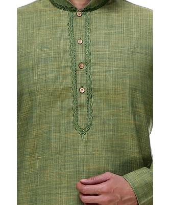 Green Embroidered Cotton Sherwani 2