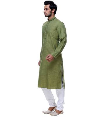 Green Embroidered Cotton Sherwani 3