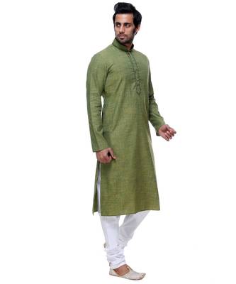 Green Embroidered Cotton Sherwani 4