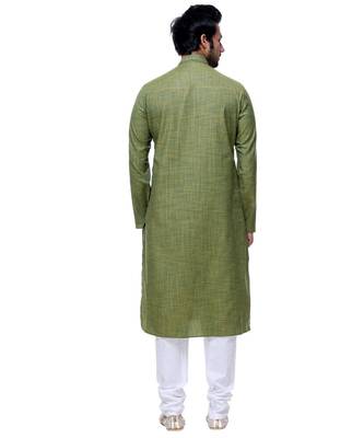 Green Embroidered Cotton Sherwani 5