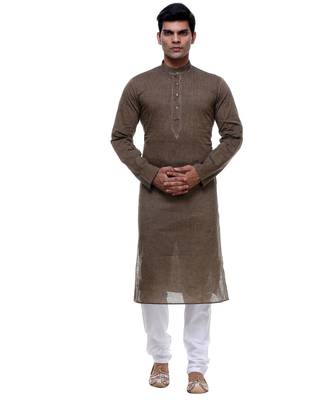 Brown Embroidered Cotton Sherwani 1