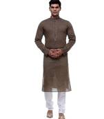 Brown Embroidered Cotton Sherwani