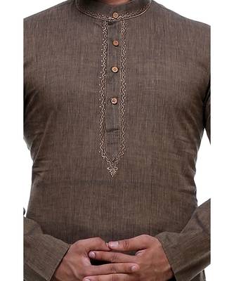 Brown Embroidered Cotton Sherwani 2