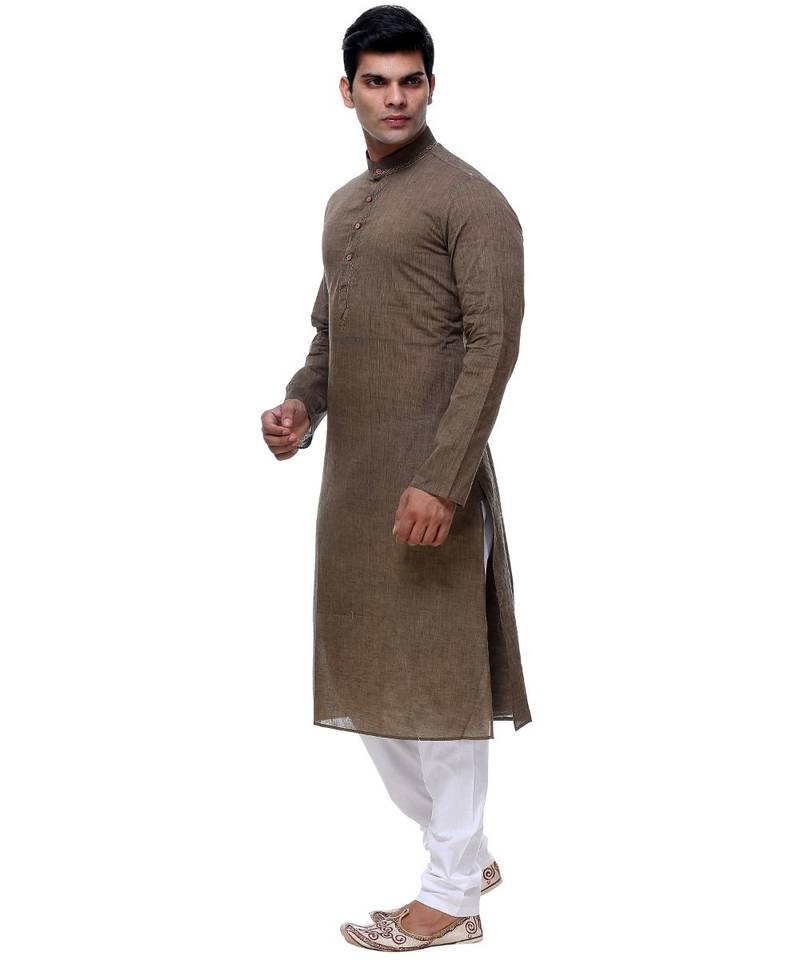 Brown Embroidered Cotton Sherwani