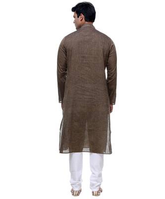 Brown Embroidered Cotton Sherwani 5