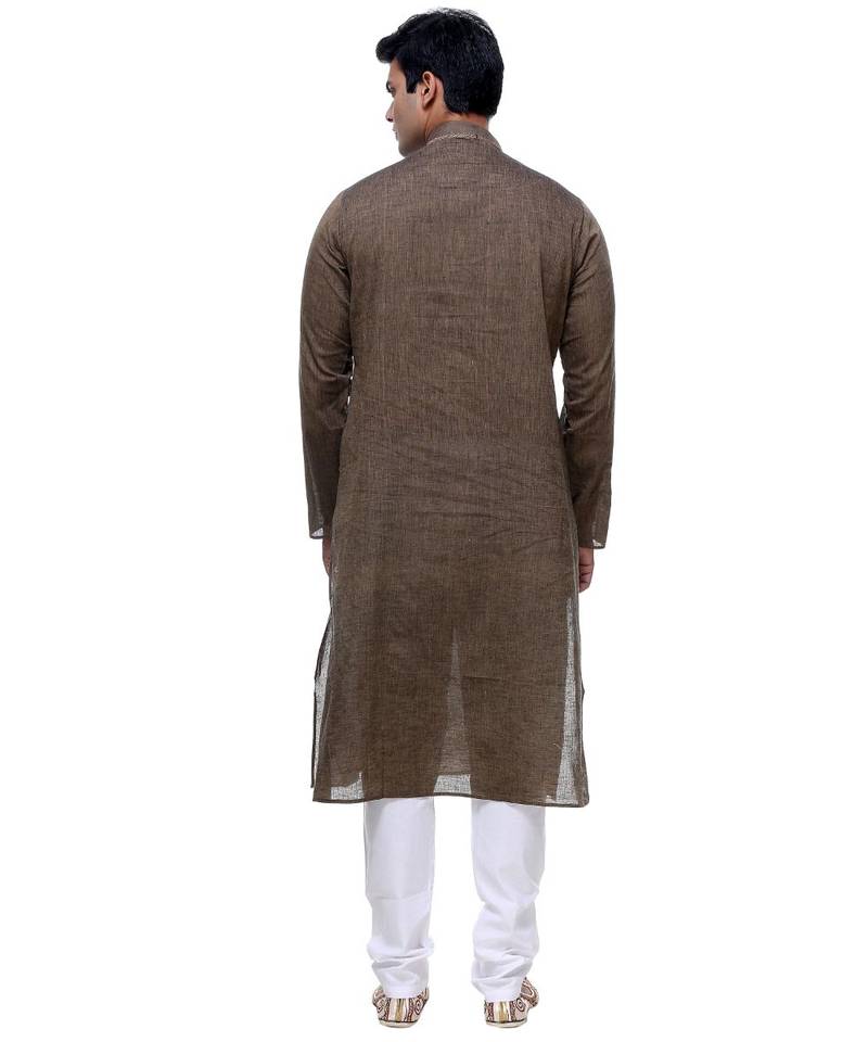 Brown Embroidered Cotton Sherwani