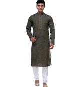 Green Embroidered Cotton Sherwani