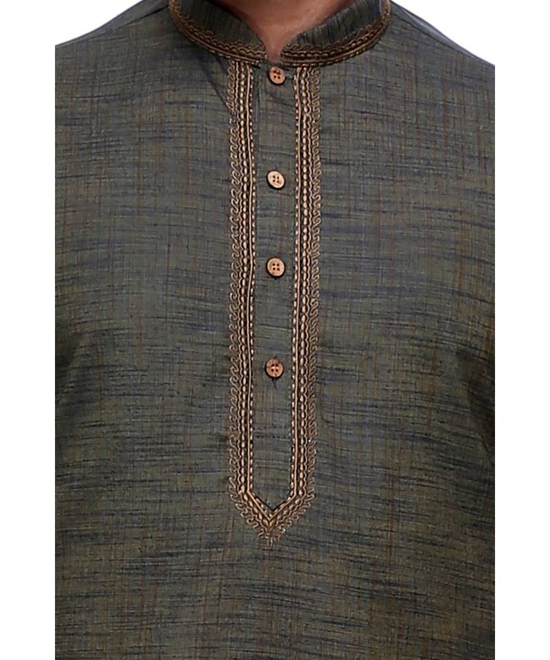 Green Embroidered Cotton Sherwani