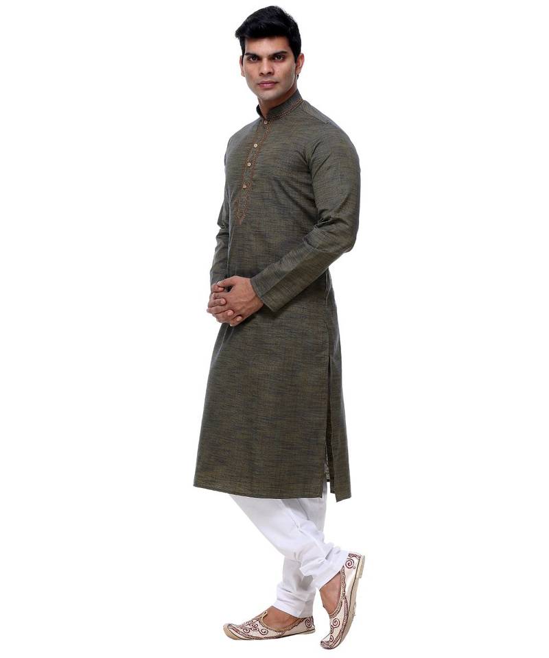 Green Embroidered Cotton Sherwani