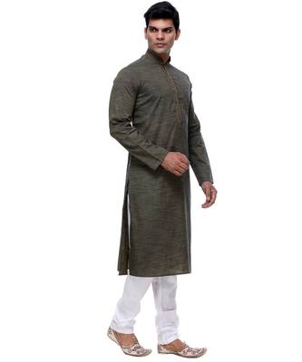 Green Embroidered Cotton Sherwani 4