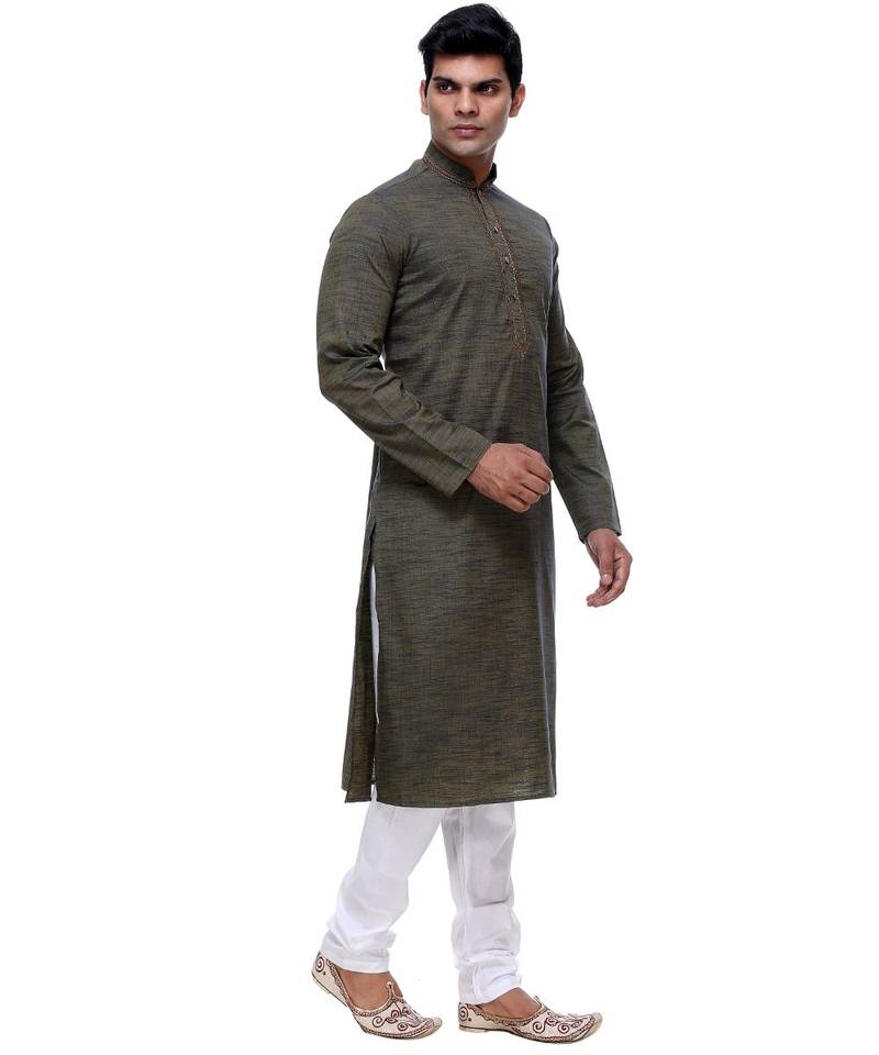 Green Embroidered Cotton Sherwani