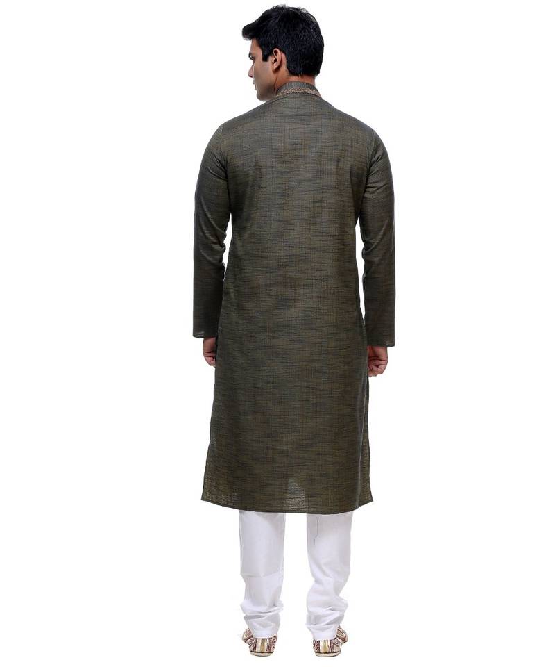 Green Embroidered Cotton Sherwani