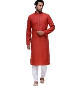 Maroon Embroidered Cotton Sherwani