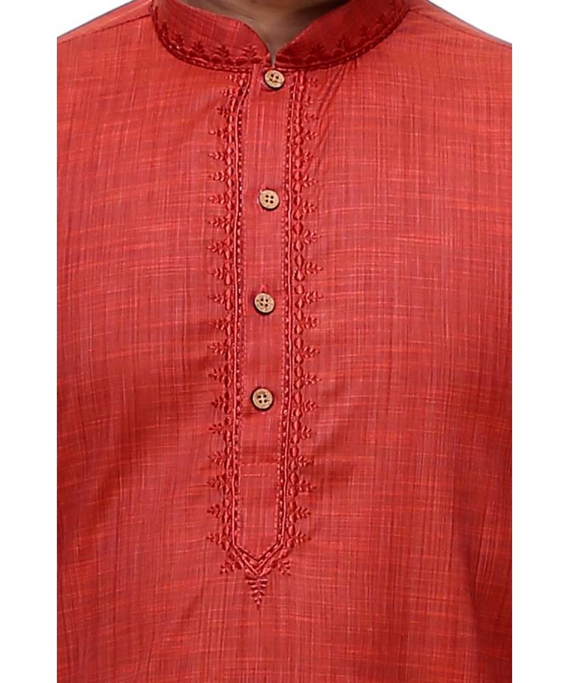 Maroon Embroidered Cotton Sherwani