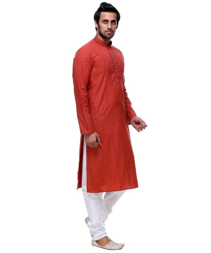 Maroon Embroidered Cotton Sherwani