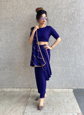 Purple Dhoti Crop top set  1