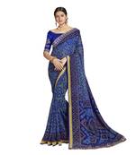 Navy blue printed georgette saree with blouse