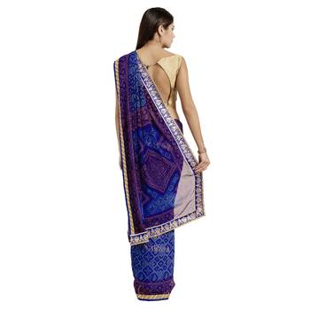 Navy blue printed georgette saree with blouse 2