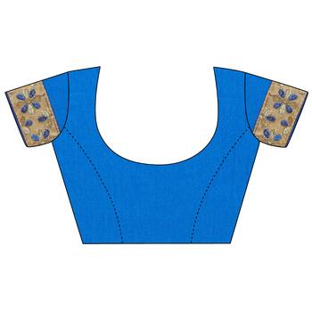 Blue embroidered silk blend saree with blouse 4