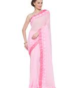 Pink embroidered georgette saree with blouse