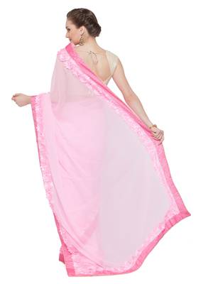 Pink embroidered georgette saree with blouse 2