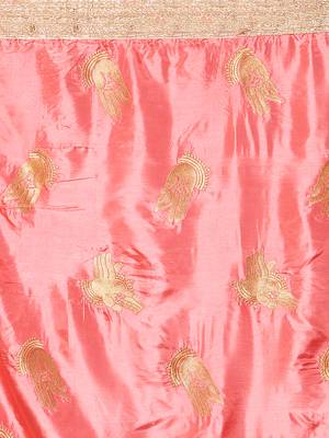 Pink embroidered silk blend saree with blouse 5