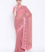 Pink embroidered georgette saree with blouse