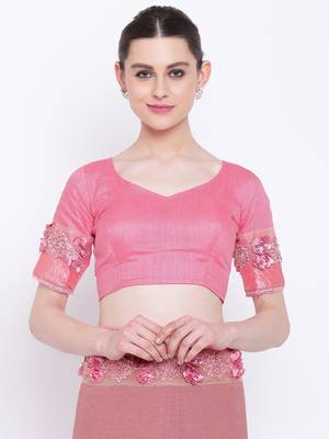 Pink embroidered georgette saree with blouse 4