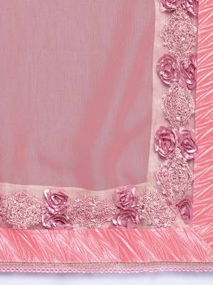 Pink embroidered georgette saree with blouse 5