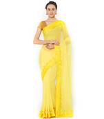 Yellow embroidered georgette saree with blouse