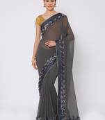 Grey embroidered georgette saree with blouse
