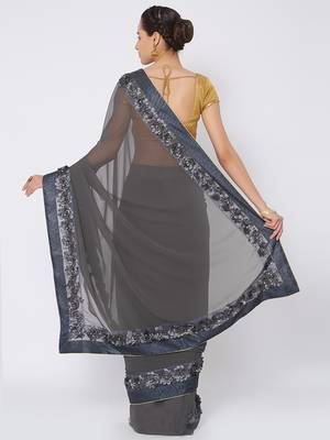 Grey embroidered georgette saree with blouse 2